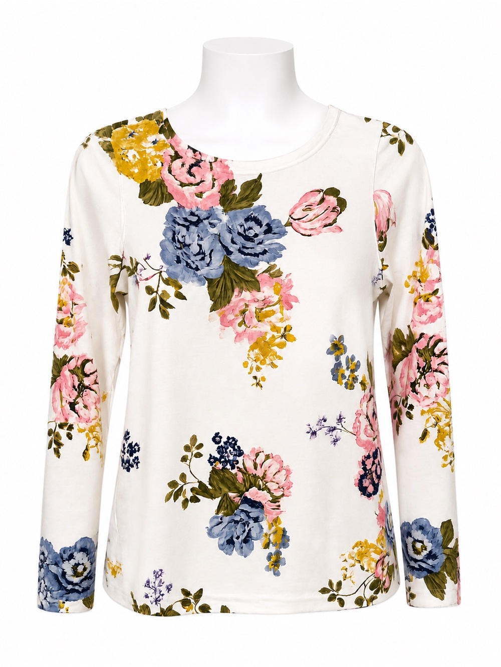 Joules Floral Long Sleeve Tee - White, Blue, Pink
